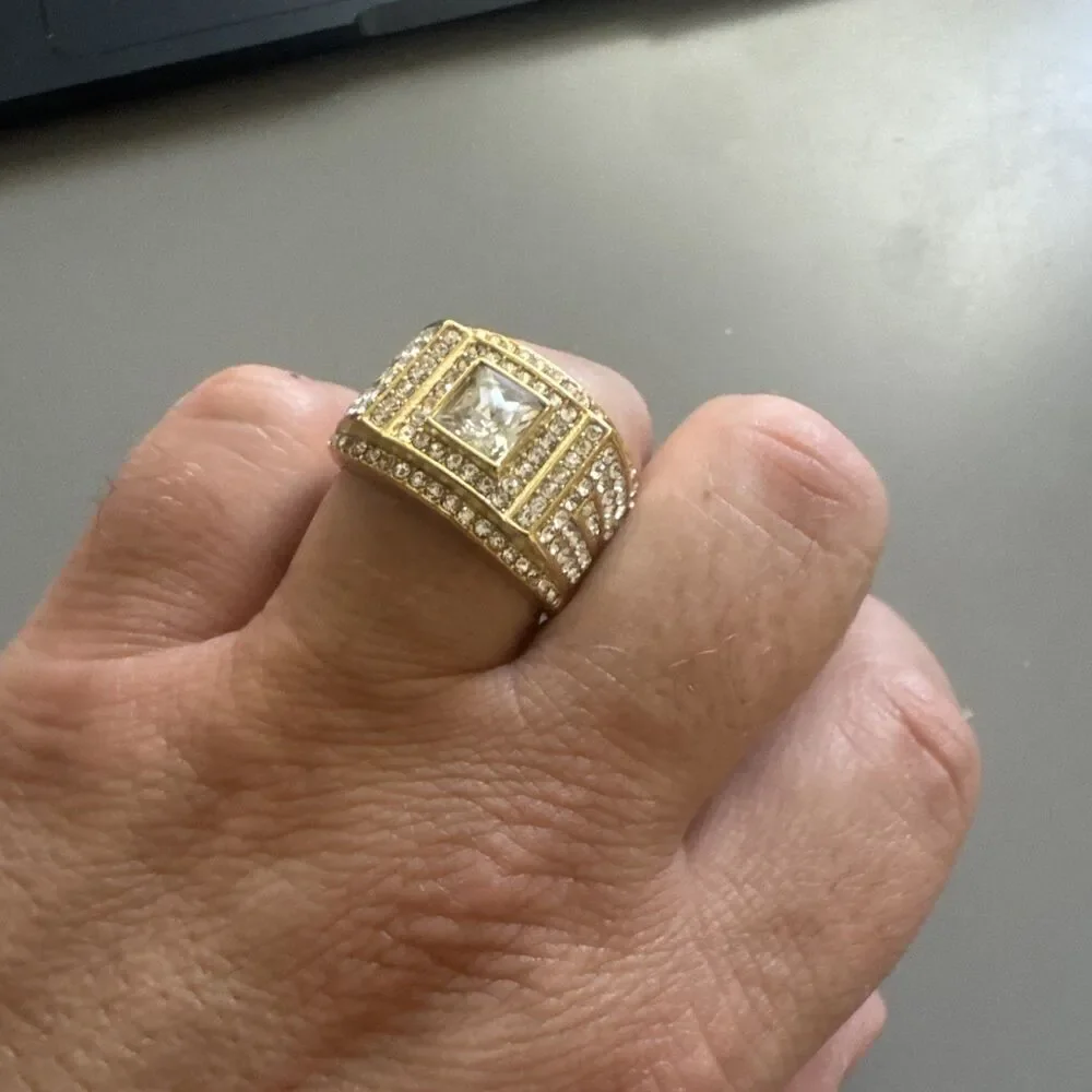 Gold Plated Stainless Steel Cubic Zirconia Ring Size 11 Gift Men’s